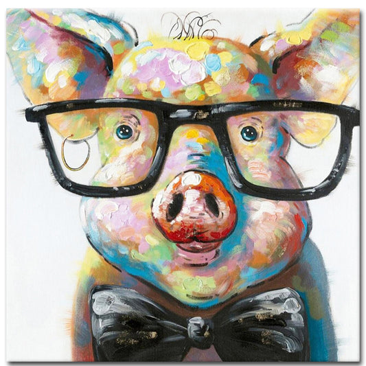 Hand Painted Oil Painting | Colorful Pig in Glasses