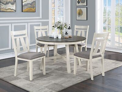Dining Room Furniture 5pc Set Round Table And 4x Side Chairs Gray Fabric Cushion